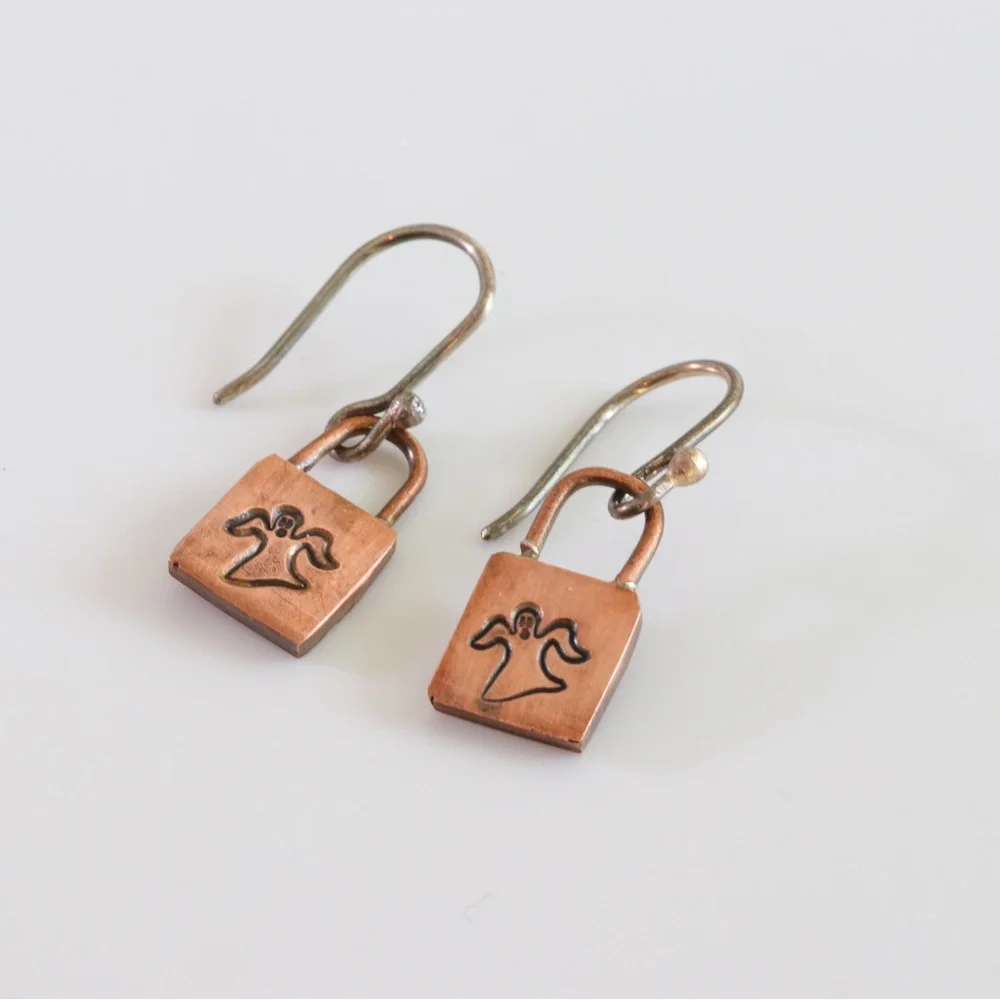 Spooky Ghost Earrings 👻 Copper & Sterling Silver Handmade Fun”